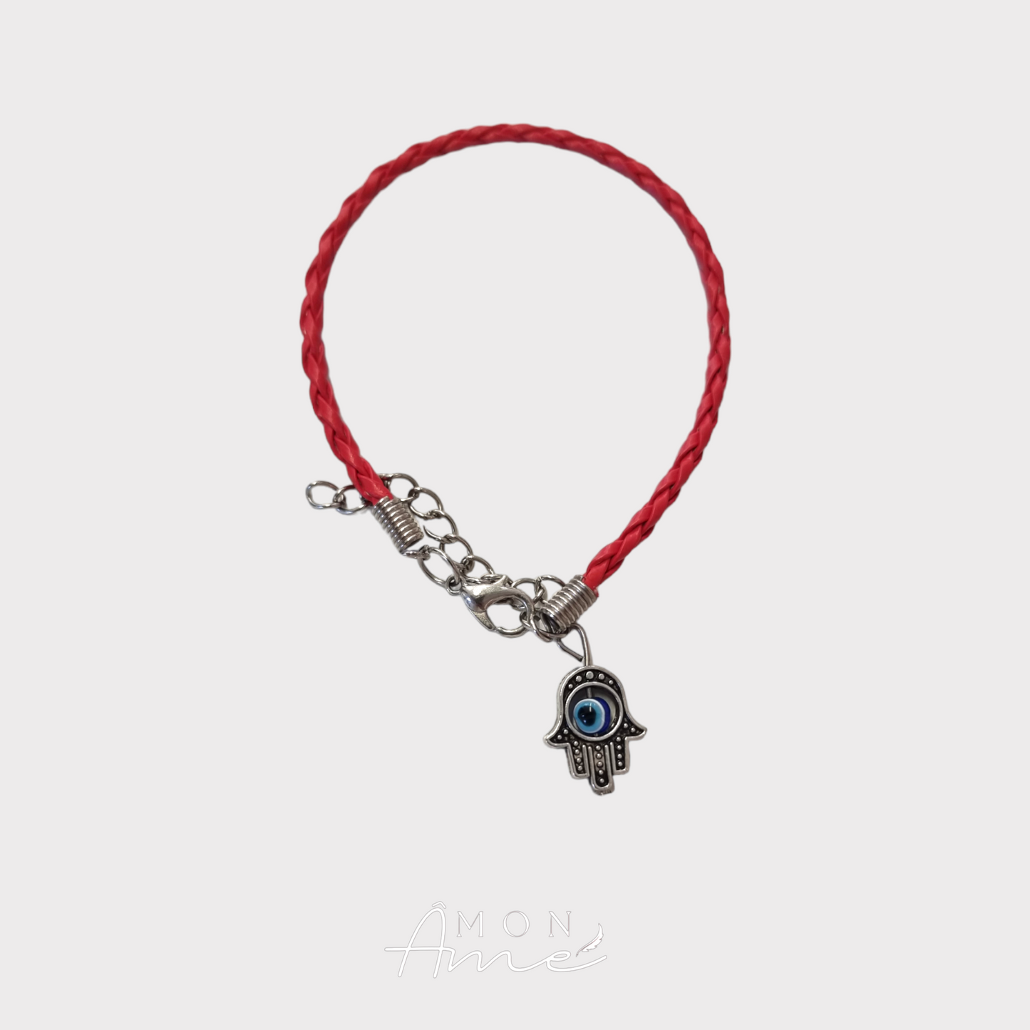 Pulsera roja mano de fátima ojo azul
