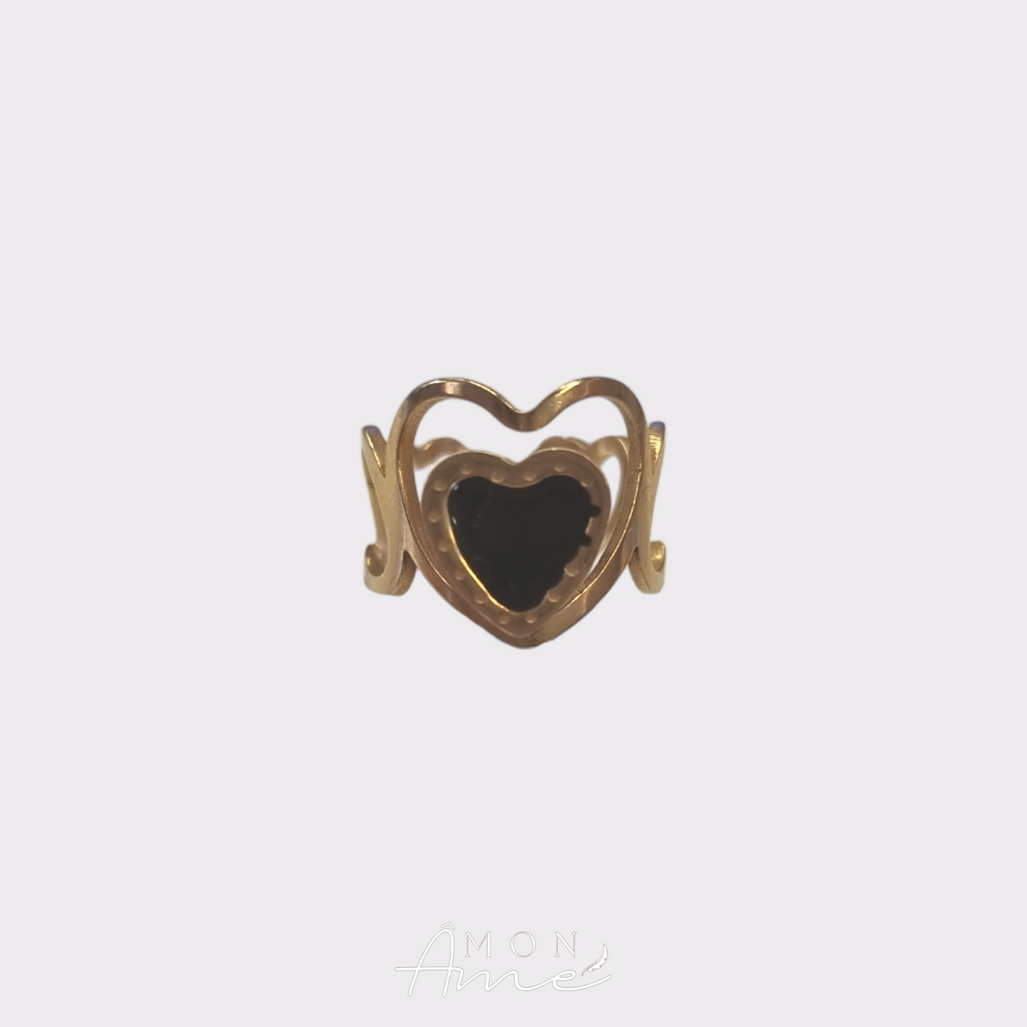 Anillo corazon piedra negra