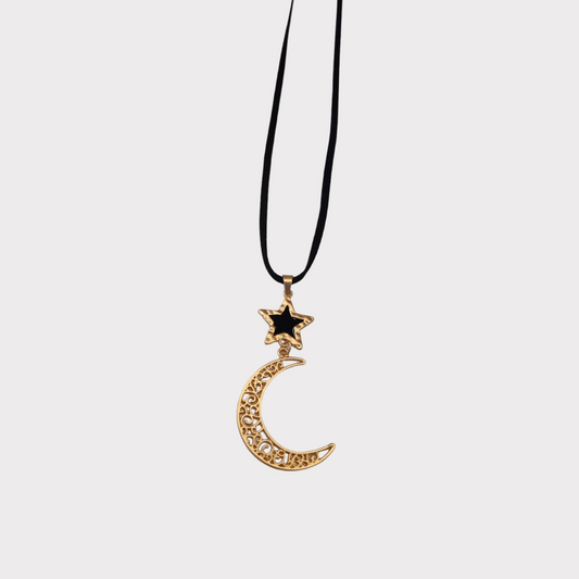 Collar largo luna dorado