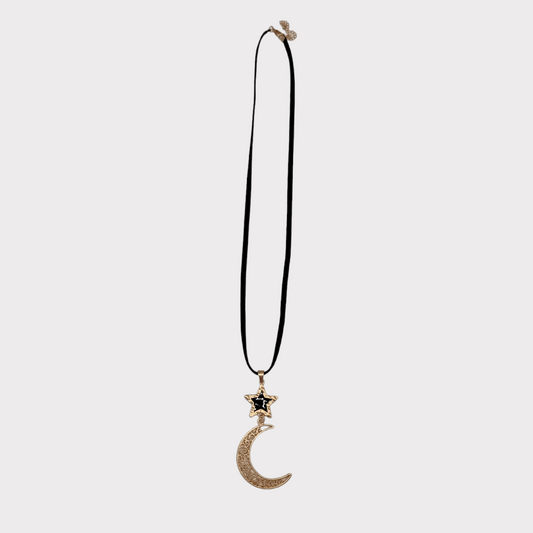 Collar largo luna dorado